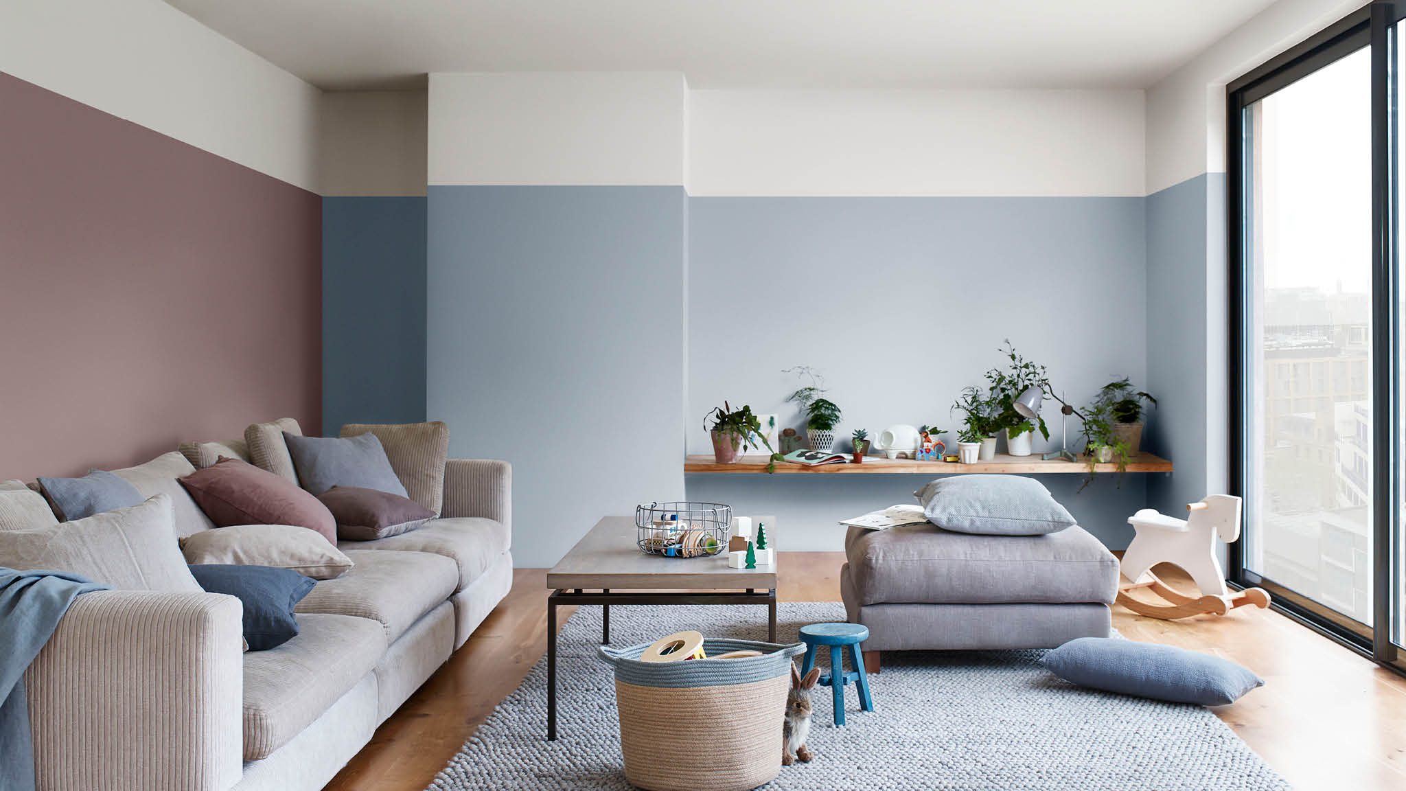 Blue and Heart Wood living room Use blue with Heart Wood for a family living room