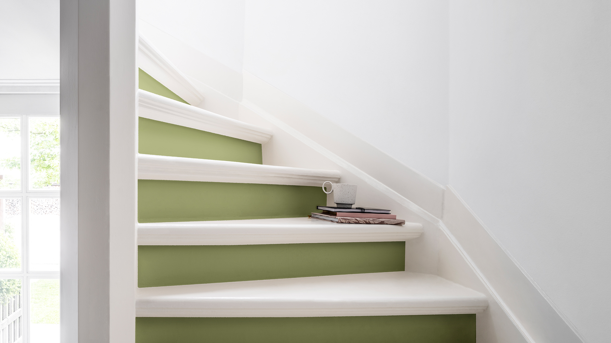 White staircase with bright green steps dulux-simply-refresh-floors-stairs-ideas-global-3