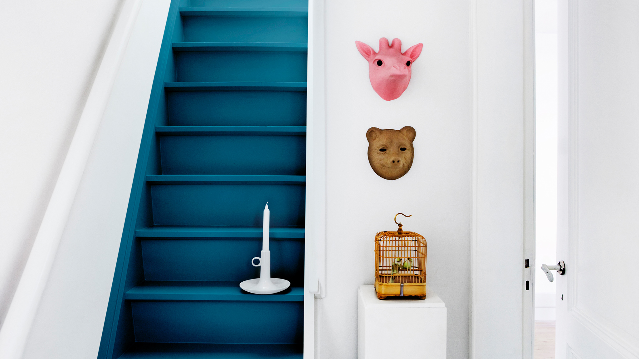 Blue staircase with white walls dulux-simply-refresh-floors-stairs-ideas-global-4