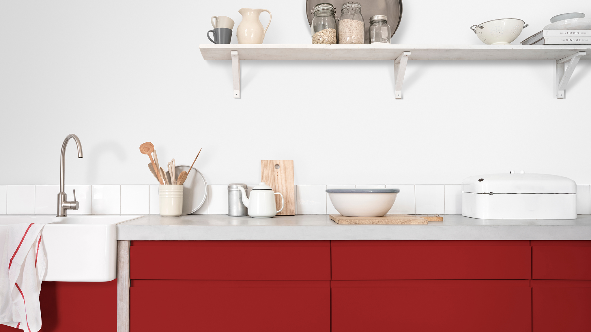 Bright red kitchen cabinets with white walls dulux-simply-refresh-kitchen-cabinets-ideas-global-3
