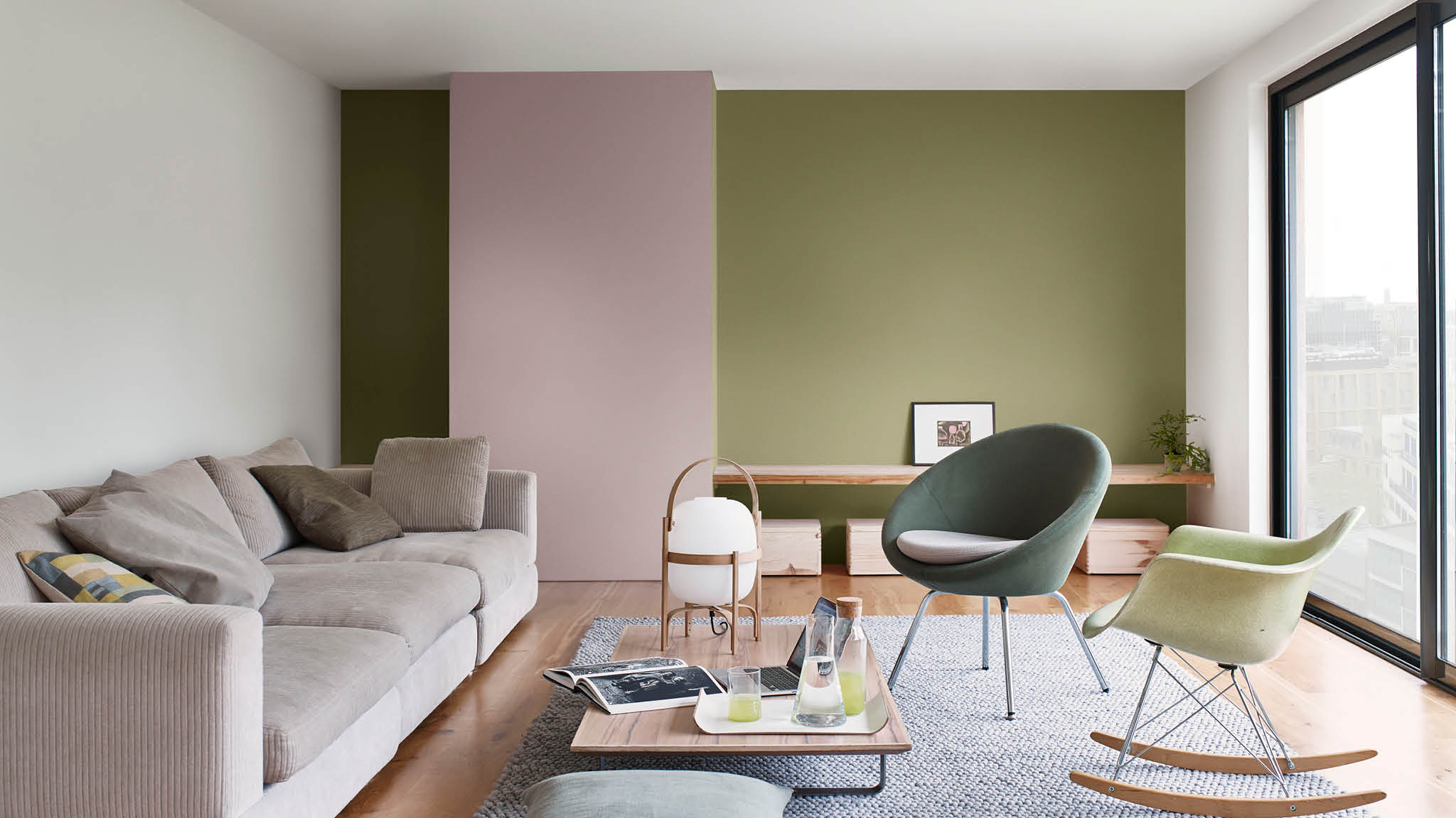 Dynamic living room Pair Heart Wood with contrasting tones for a dynamic living room